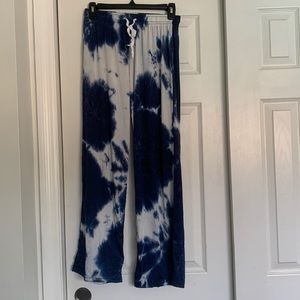 Blue and white tie-dye soft flare lounge pants, never worn. Size S/M